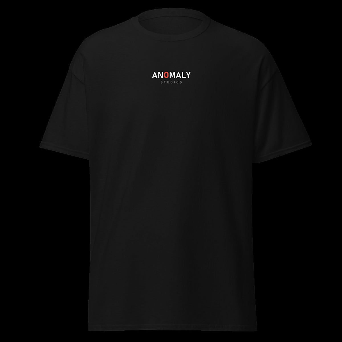 THE BROADCAST tee front - Anomaly Studios wordmark chest mark