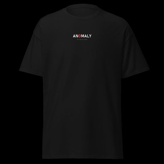 THE BROADCAST tee front - Anomaly Studios wordmark chest mark