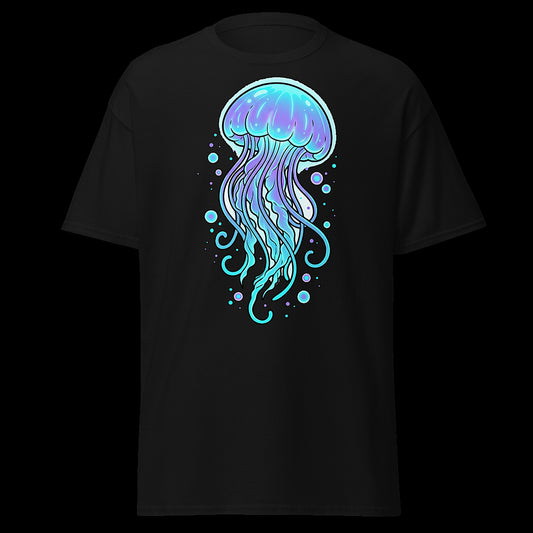 DEEP GLOW black tee - bioluminescent jellyfish front print