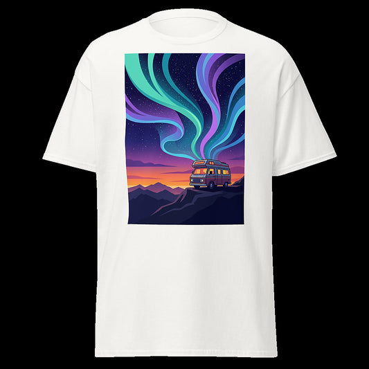 NIGHT SIGNAL white tee - aurora camper van poster front print