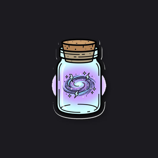 THE JAR die-cut sticker - mason jar containing a tiny galaxy storm